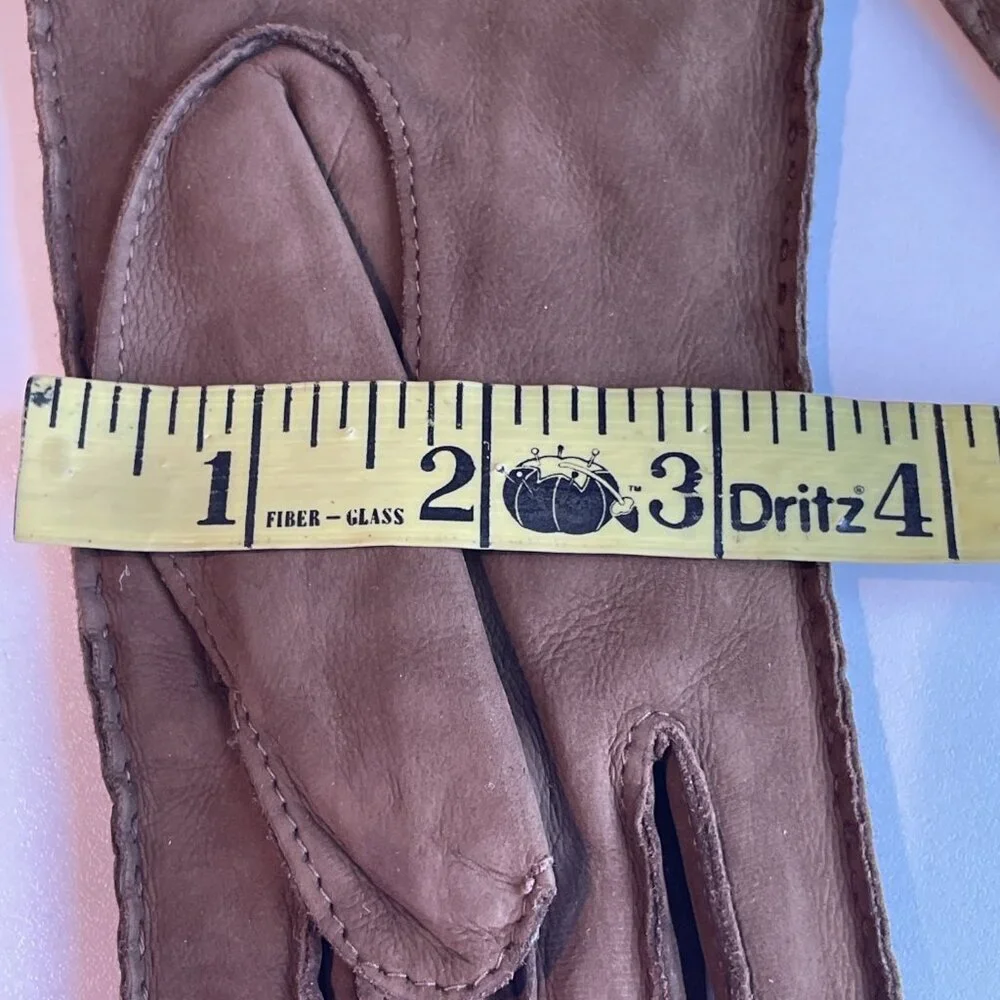 Vintage Women's Suede Gloves Size S Brown Lined Embroidered Made Czechoslovakia